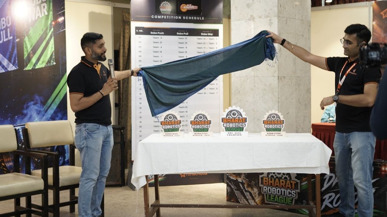 The Bharat Robotics League trophies being unveiled